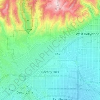 Mapa topográfico Beverly Hills, altitude, relevo
