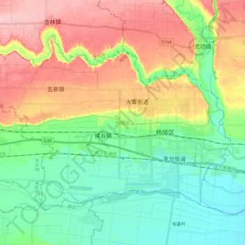 Mapa topográfico 杨陵区, altitude, relevo