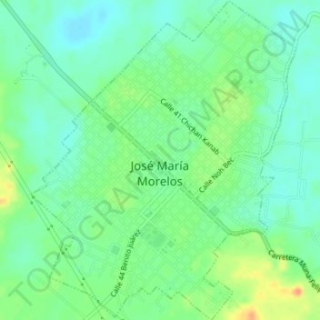 Mapa topográfico José María Morelos, altitude, relevo