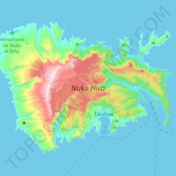 Mapa topográfico Nuku Hiva, altitude, relevo