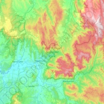 Mapa topográfico Yarra Ranges National Park, altitude, relevo