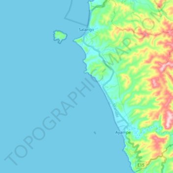 Mapa topográfico Parroquia Salango, altitude, relevo