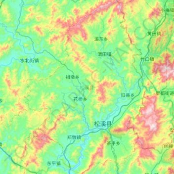 Mapa topográfico 松溪县, altitude, relevo