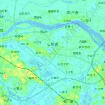 Mapa topográfico 石排镇, altitude, relevo