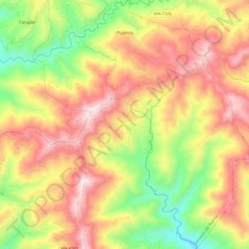 Mapa topográfico Pujerra, altitude, relevo