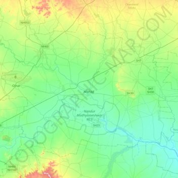 Mapa topográfico Niphad, altitude, relevo