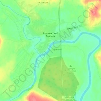 Mapa topográfico Кичменгский Городок, altitude, relevo