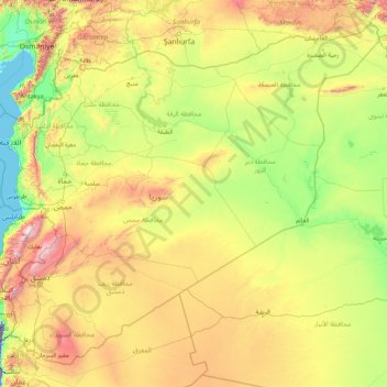 Mapa topográfico Síria, altitude, relevo