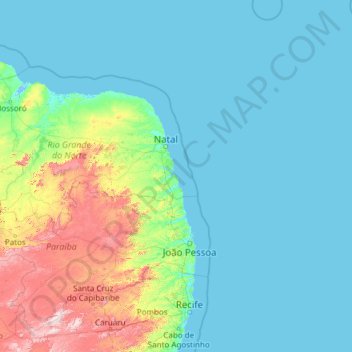 Mapa topográfico Região Geográfica Imediata do Recife, altitude, relevo