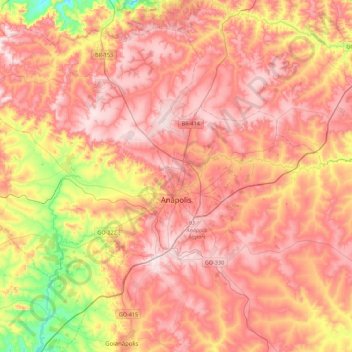 Mapa topográfico Anápolis, altitude, relevo