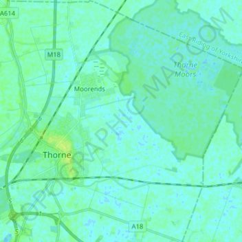 Mapa topográfico Thorne, altitude, relevo