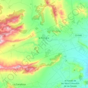Mapa topográfico la Romana, altitude, relevo