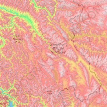 Mapa topográfico Leh, altitude, relevo
