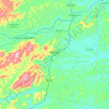 Mapa topográfico Novo Lino, altitude, relevo