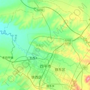 Mapa topográfico 铁西区, altitude, relevo