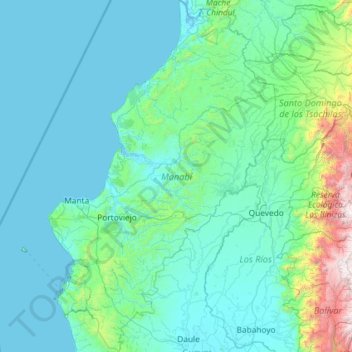 Mapa topográfico Manabí, altitude, relevo