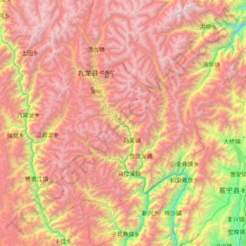 Mapa topográfico 九龙县, altitude, relevo