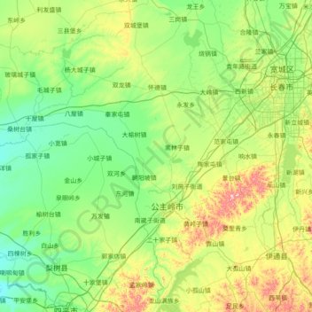 Mapa topográfico Gongzhuling City, altitude, relevo