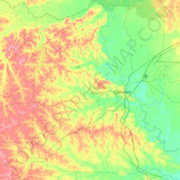 Mapa topográfico Ouachita County, altitude, relevo
