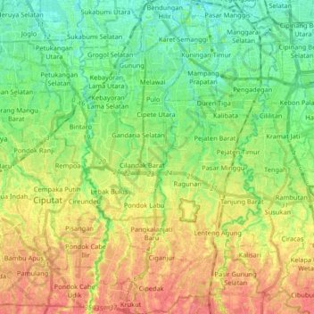 Mapa topográfico South Jakarta, altitude, relevo