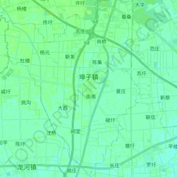 Mapa topográfico 埠子镇, altitude, relevo