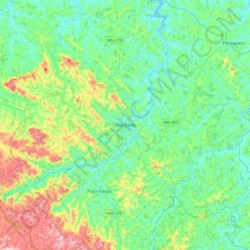 Mapa topográfico Machado, altitude, relevo