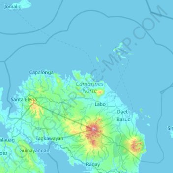 Mapa topográfico Camarines Norte, altitude, relevo
