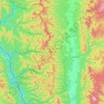 Mapa topográfico Salawin National Park, altitude, relevo