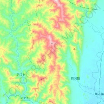 Mapa topográfico 茶洞乡, altitude, relevo