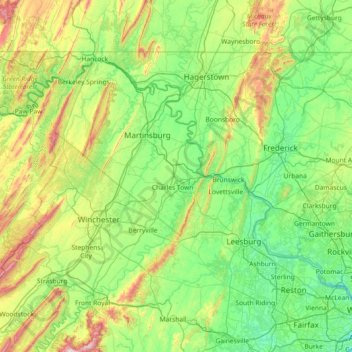 Mapa topográfico Upper Potomac River, altitude, relevo