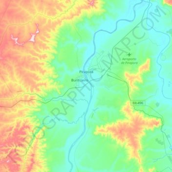 Mapa topográfico Pirapora, altitude, relevo