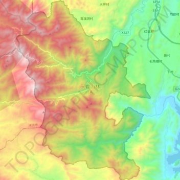 Mapa topográfico 天井山林场, altitude, relevo