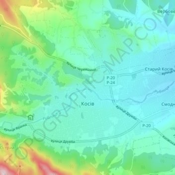 Mapa topográfico Косов, altitude, relevo