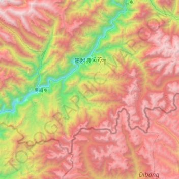 Mapa topográfico 墨脱镇, altitude, relevo