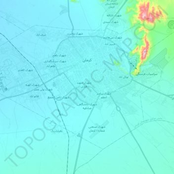 Mapa topográfico کرمان, altitude, relevo