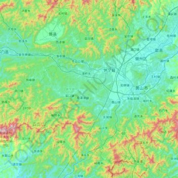 Mapa topográfico 休宁县, altitude, relevo