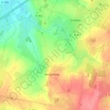 Mapa topográfico Vergoncey, altitude, relevo