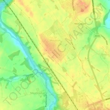 Mapa topográfico Moulton, altitude, relevo
