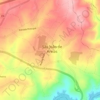 Mapa topográfico São João de Areias, altitude, relevo