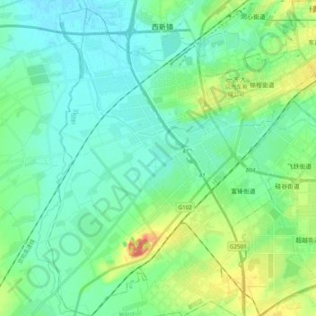 Mapa topográfico 长春汽车经济技术开发区, altitude, relevo