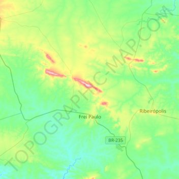 Mapa topográfico Frei Paulo, altitude, relevo