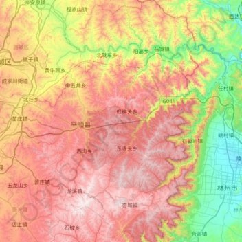 Mapa topográfico 平顺县, altitude, relevo