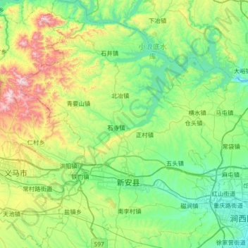 Mapa topográfico 新安县, altitude, relevo
