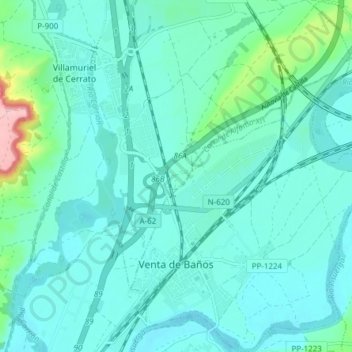 Mapa topográfico Venta de Baños, altitude, relevo