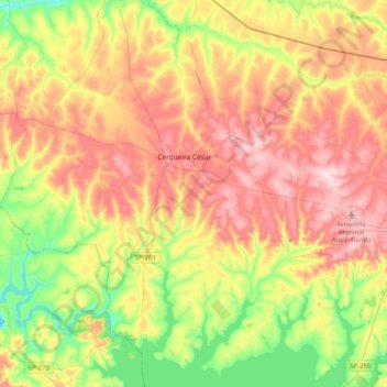 Mapa topográfico Cerqueira César, altitude, relevo