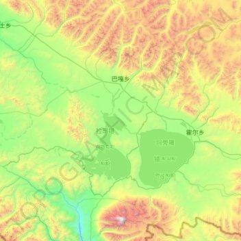 Mapa topográfico 巴嘎乡, altitude, relevo
