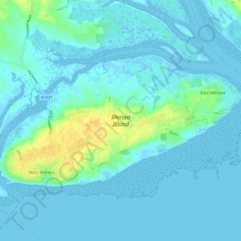 Mapa topográfico Mersea Island, altitude, relevo