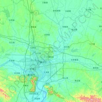Mapa topográfico 襄州区, altitude, relevo