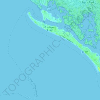 Mapa topográfico Fort Myers Beach, altitude, relevo