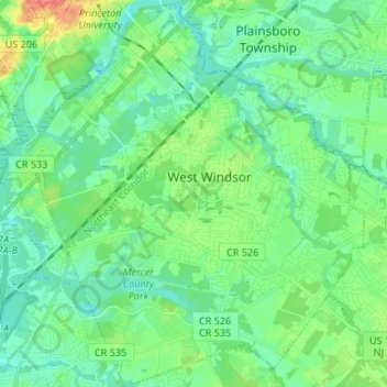 Mapa topográfico West Windsor, altitude, relevo